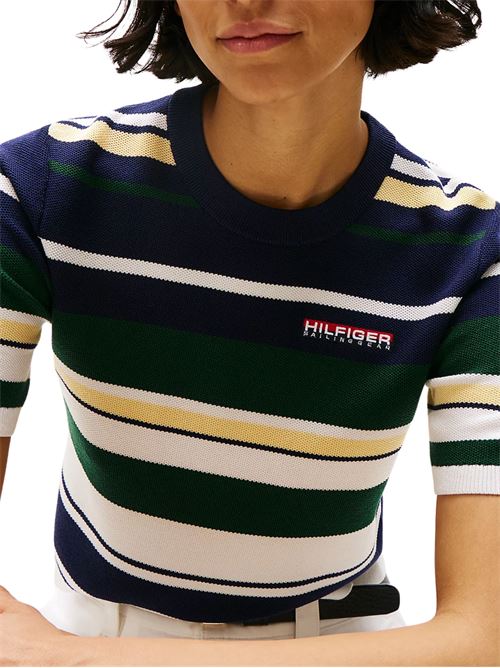 Maglia donna righe verde in lyocell Tommy Hilfiger | WW0WW45596DY4